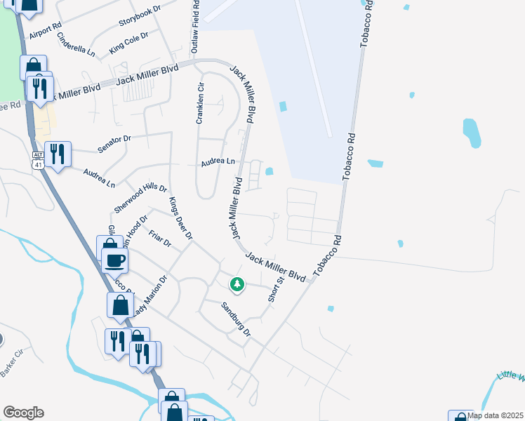map of restaurants, bars, coffee shops, grocery stores, and more near 517 Patriot Park Court in Clarksville