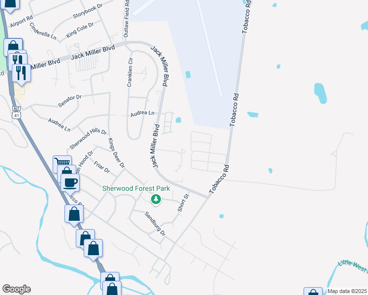 map of restaurants, bars, coffee shops, grocery stores, and more near 525 Patriot Park Court in Clarksville