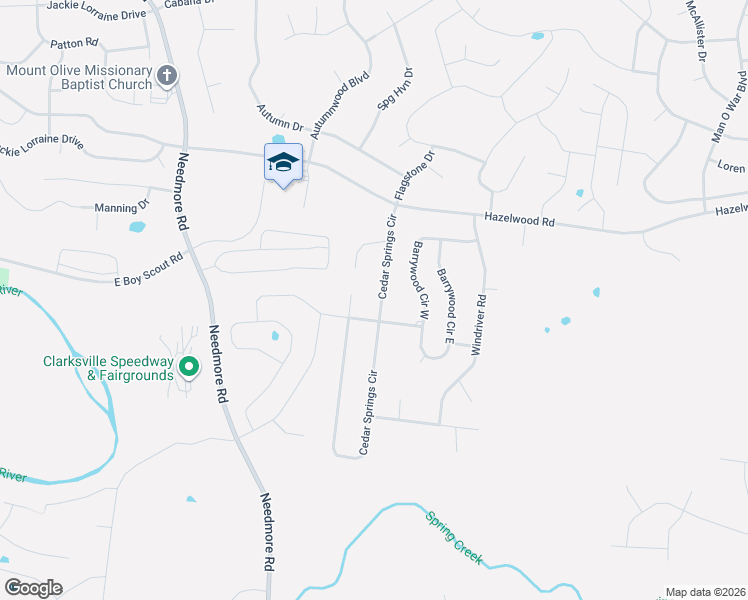 map of restaurants, bars, coffee shops, grocery stores, and more near 1645 Cedar Springs Court in Clarksville