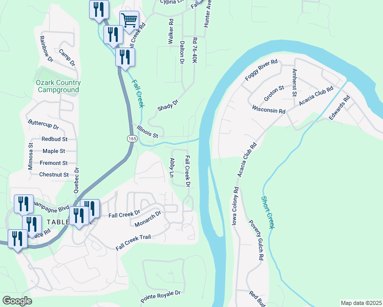 map of restaurants, bars, coffee shops, grocery stores, and more near 690 Fall Creek Drive in Branson