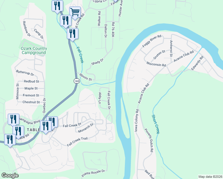 map of restaurants, bars, coffee shops, grocery stores, and more near 690 Fall Creek Drive in Branson
