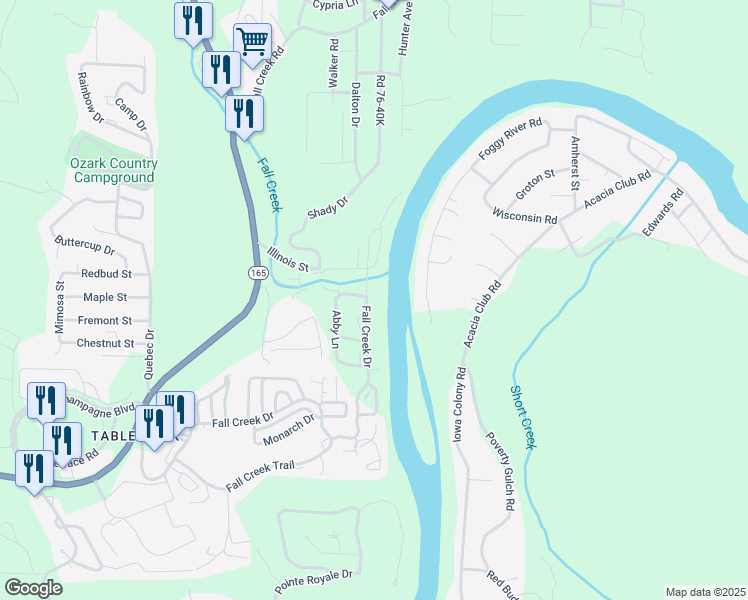 map of restaurants, bars, coffee shops, grocery stores, and more near 690 Fall Creek Drive in Branson