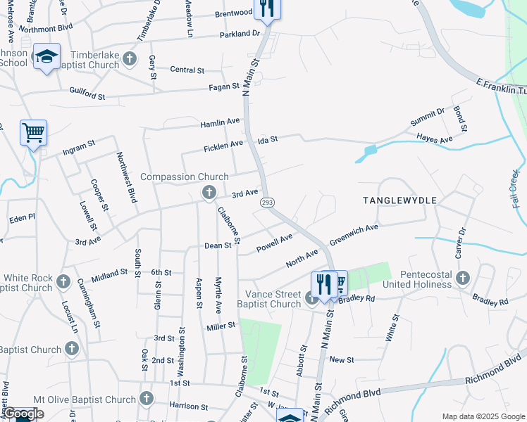 map of restaurants, bars, coffee shops, grocery stores, and more near 2000-2018 North Main Street in Danville