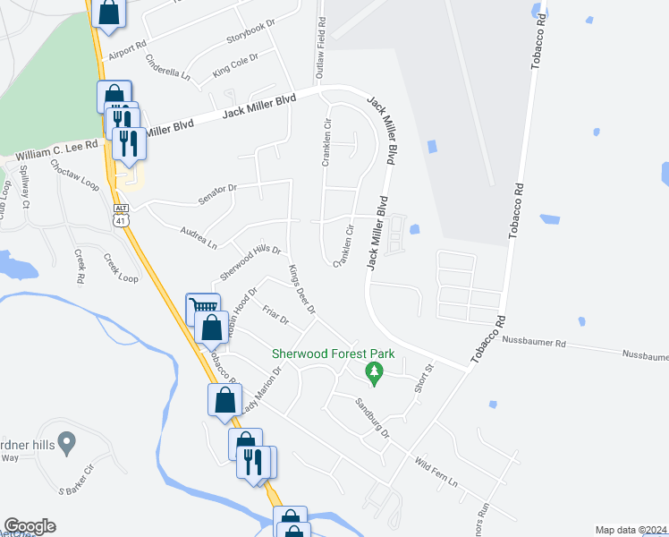 map of restaurants, bars, coffee shops, grocery stores, and more near 437 Cranklen Circle in Clarksville