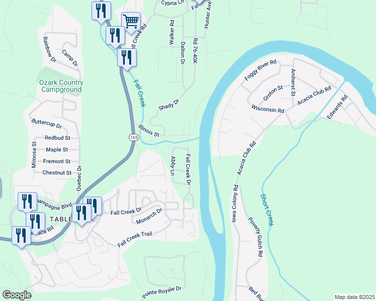 map of restaurants, bars, coffee shops, grocery stores, and more near 200 Fall Creek Drive in Branson