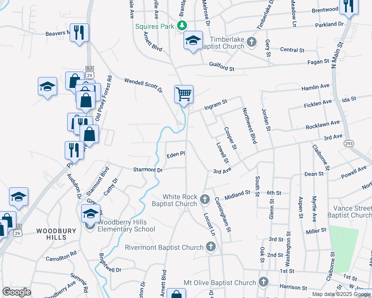 map of restaurants, bars, coffee shops, grocery stores, and more near 458 Arnett Boulevard in Danville