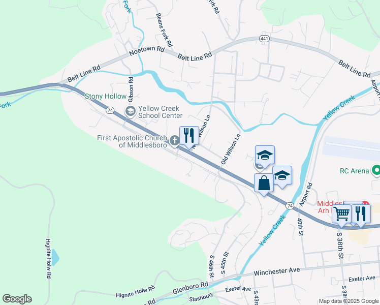 map of restaurants, bars, coffee shops, grocery stores, and more near 4400 West Cumberland Avenue in Middlesboro