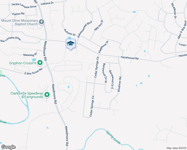 map of restaurants, bars, coffee shops, grocery stores, and more near 1648 Cedar Springs Circle in Clarksville