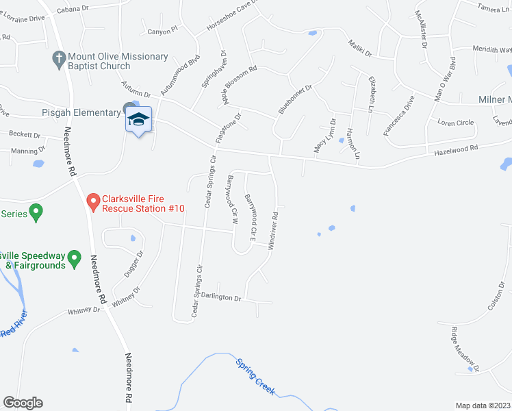 map of restaurants, bars, coffee shops, grocery stores, and more near 1675 Barrywood Circle East in Clarksville