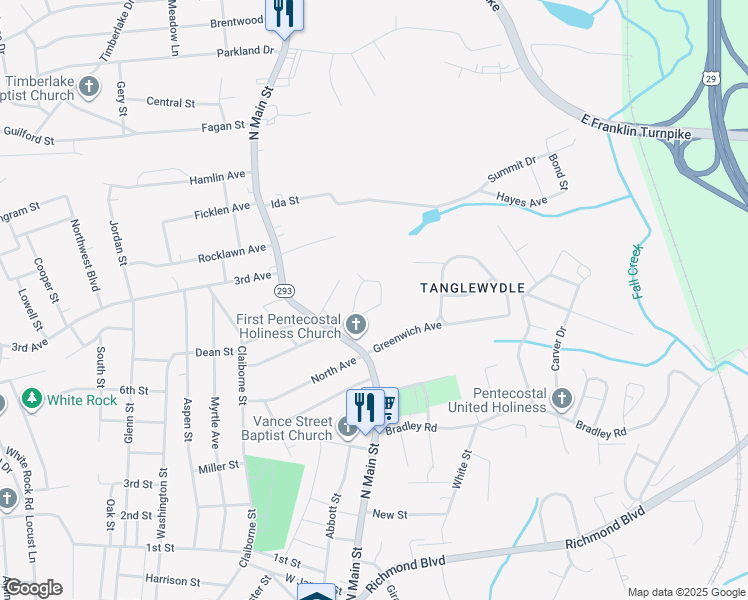 map of restaurants, bars, coffee shops, grocery stores, and more near 222 Raleigh Court in Danville