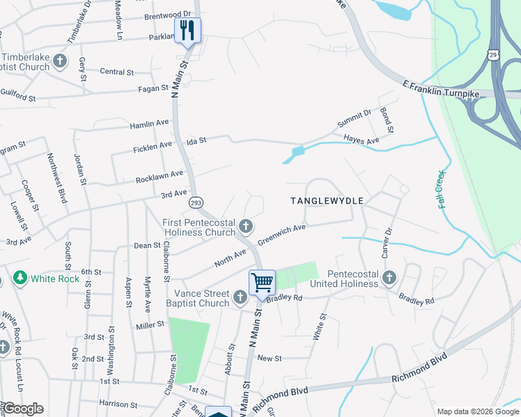 map of restaurants, bars, coffee shops, grocery stores, and more near 222 Raleigh Court in Danville