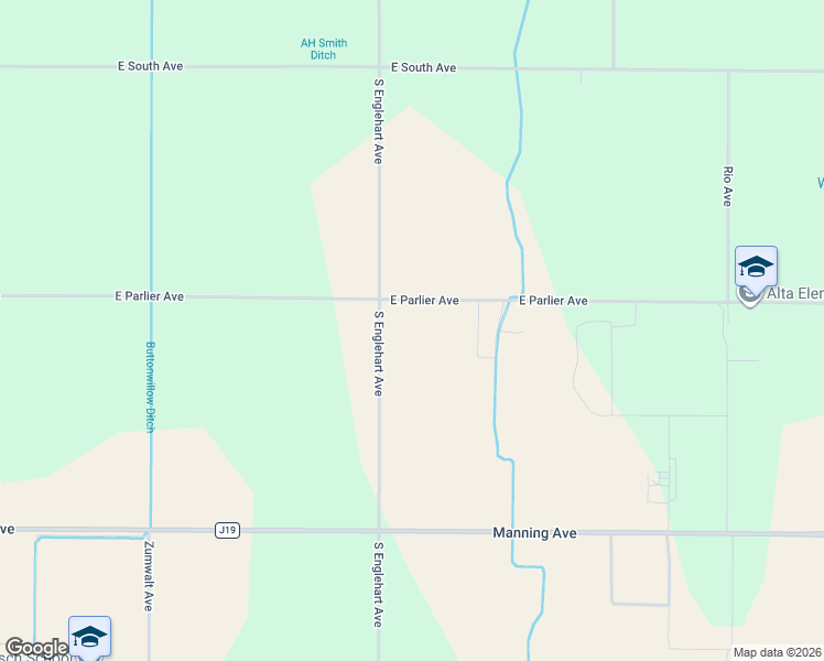 map of restaurants, bars, coffee shops, grocery stores, and more near 8590 South Englehart Avenue in Reedley