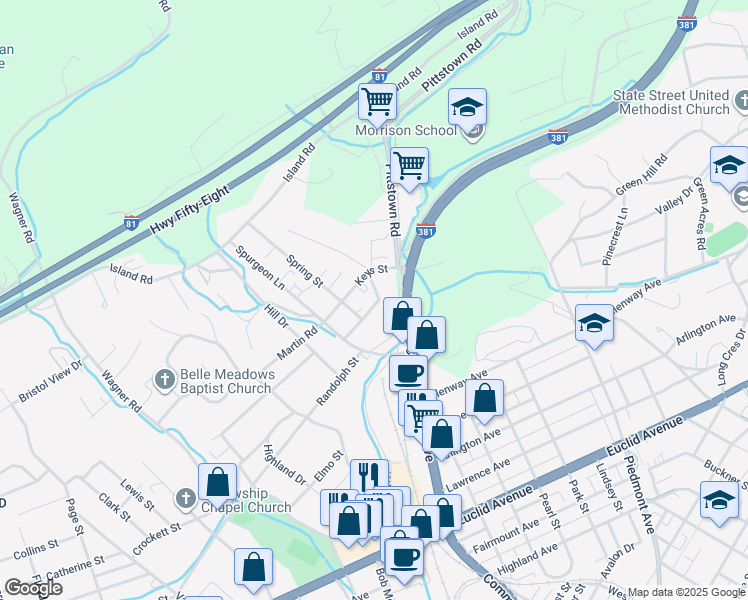 map of restaurants, bars, coffee shops, grocery stores, and more near 121 Gouge Street in Bristol