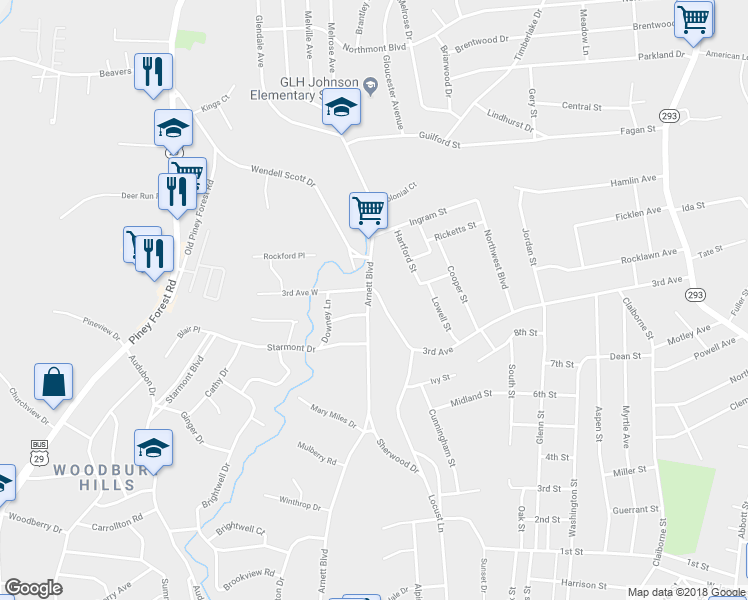 map of restaurants, bars, coffee shops, grocery stores, and more near 498 Arnett Boulevard in Danville