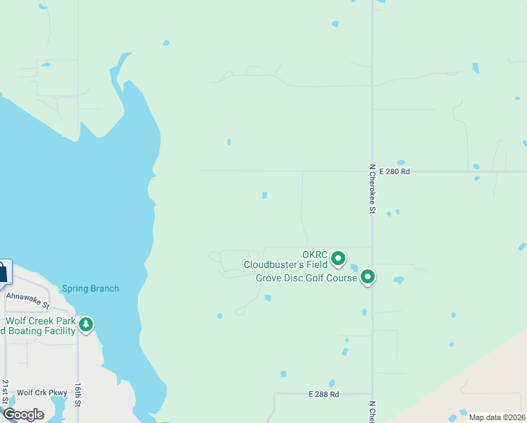 map of restaurants, bars, coffee shops, grocery stores, and more near 61701 East 280 Road in Grove