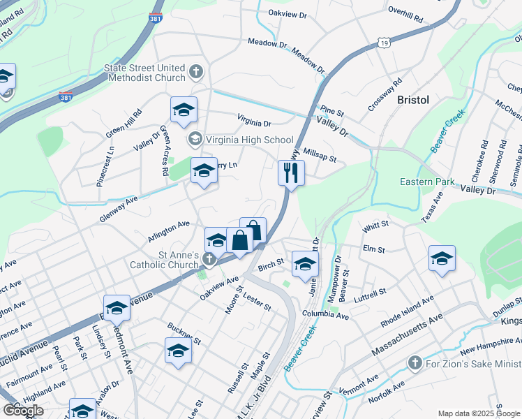 map of restaurants, bars, coffee shops, grocery stores, and more near Arlington Ave in Bristol