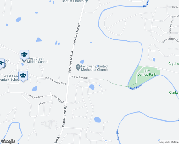 map of restaurants, bars, coffee shops, grocery stores, and more near 2125 West Boy Scout Road in Clarksville