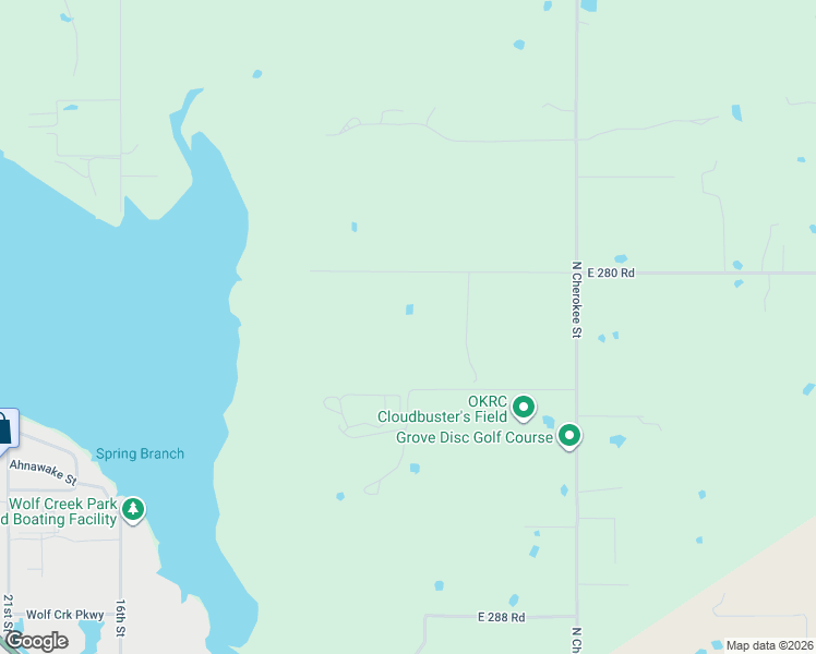 map of restaurants, bars, coffee shops, grocery stores, and more near 61701 East 280 Road in Grove