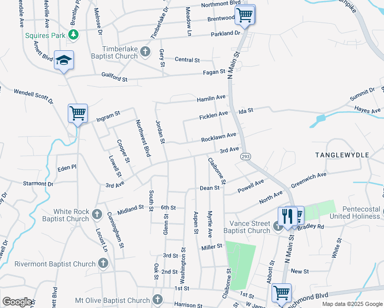 map of restaurants, bars, coffee shops, grocery stores, and more near 215 3rd Avenue in Danville