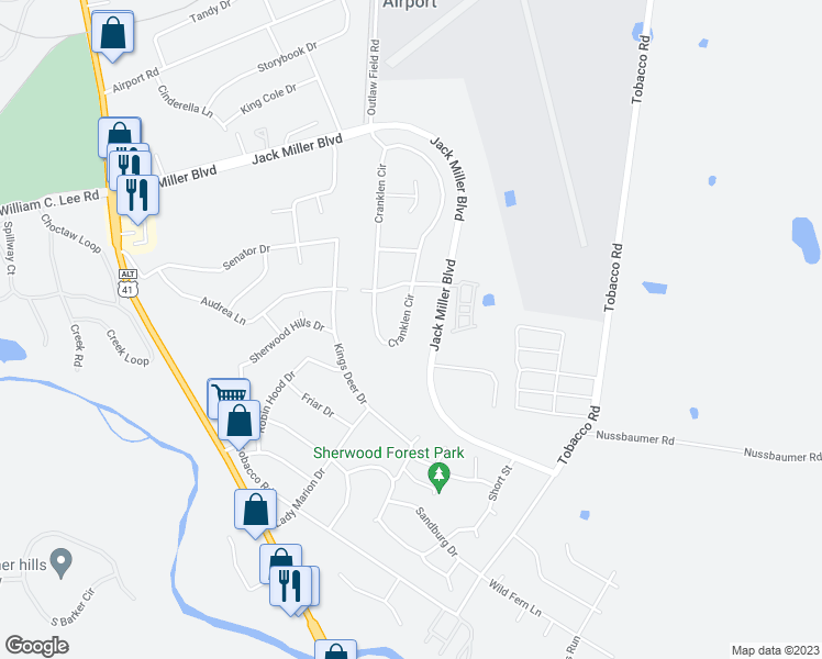map of restaurants, bars, coffee shops, grocery stores, and more near 445 Cranklen Circle in Clarksville