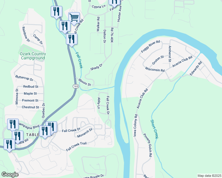 map of restaurants, bars, coffee shops, grocery stores, and more near 700 Fall Creek Drive in Branson