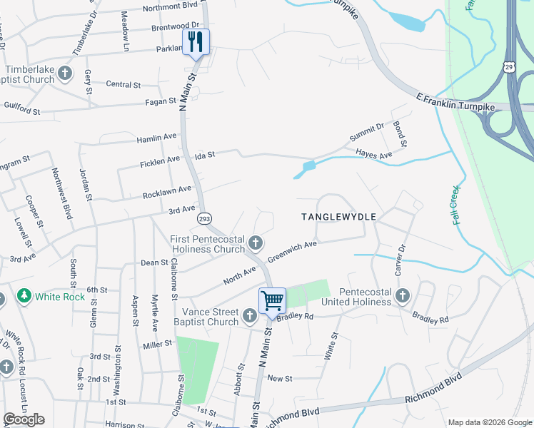map of restaurants, bars, coffee shops, grocery stores, and more near 222 Raleigh Court in Danville