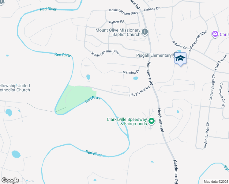 map of restaurants, bars, coffee shops, grocery stores, and more near 1908 East Boy Scout Road in Clarksville
