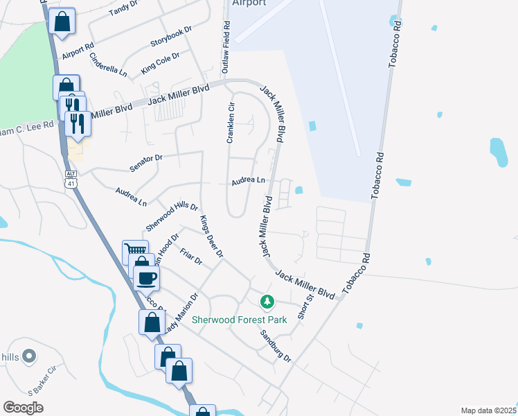 map of restaurants, bars, coffee shops, grocery stores, and more near 402 Jack Miller Boulevard in Clarksville
