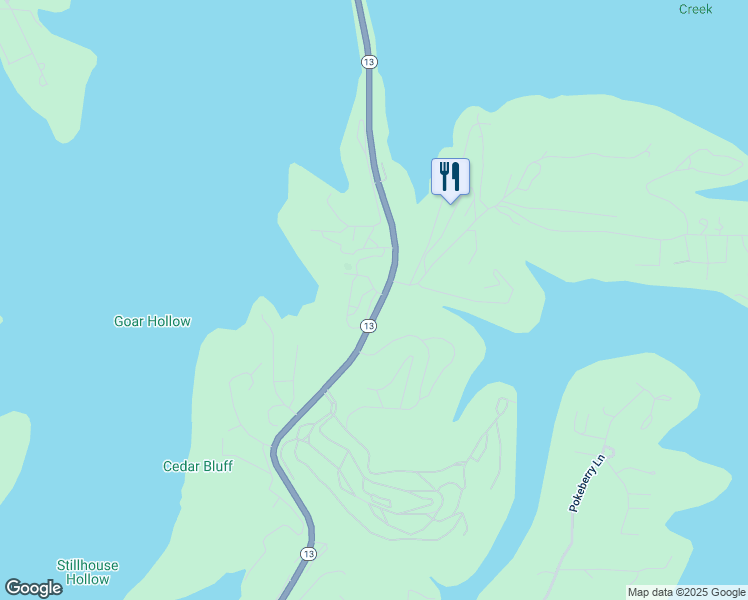 map of restaurants, bars, coffee shops, grocery stores, and more near Kimberling Shores Lane in Kimberling City