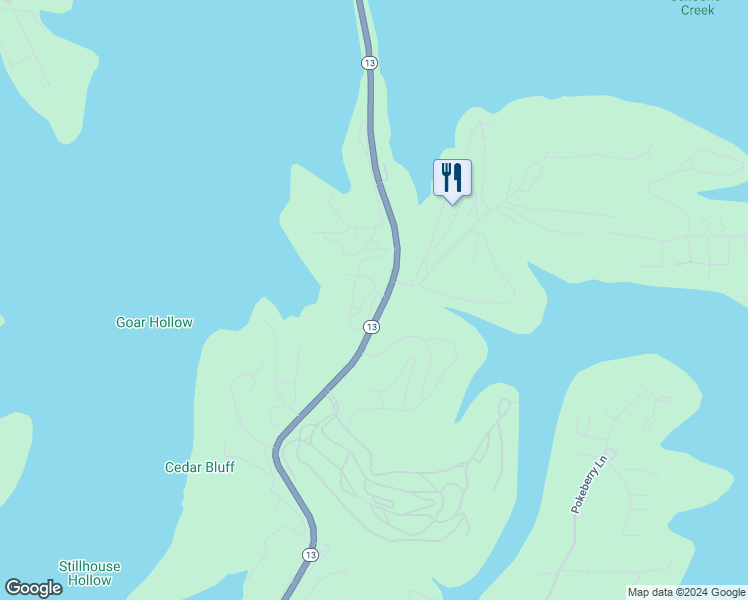 map of restaurants, bars, coffee shops, grocery stores, and more near 130 Kimberling Shores Lane in Kimberling City