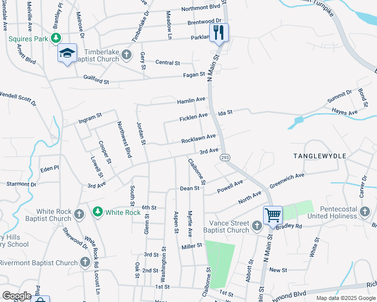 map of restaurants, bars, coffee shops, grocery stores, and more near 166 3rd Avenue in Danville