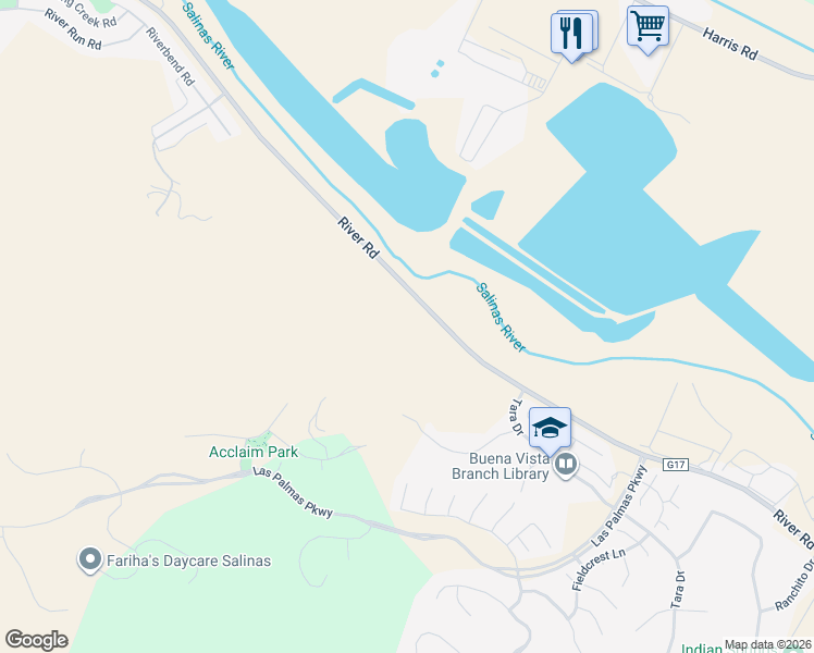 map of restaurants, bars, coffee shops, grocery stores, and more near 200 River Road in Salinas