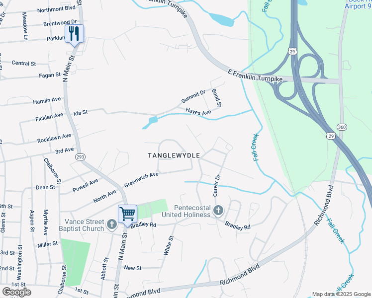 map of restaurants, bars, coffee shops, grocery stores, and more near 338 Greenwich Circle in Danville