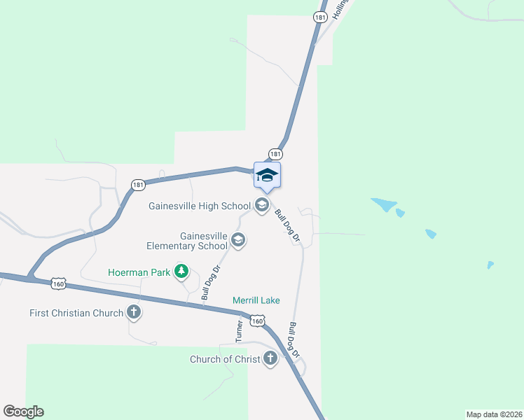 map of restaurants, bars, coffee shops, grocery stores, and more near Old Highway 160 in Gainesville