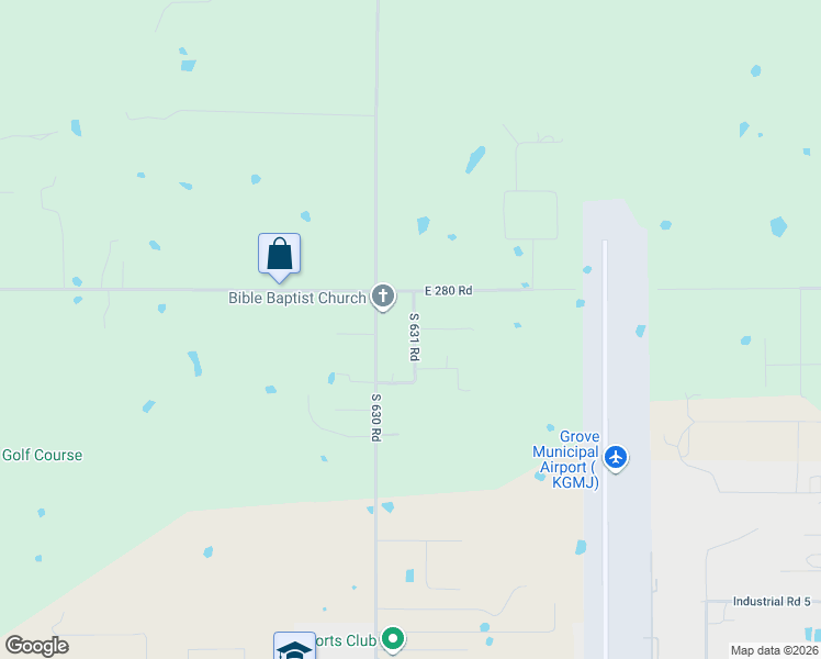 map of restaurants, bars, coffee shops, grocery stores, and more near South 631 Road in Grove