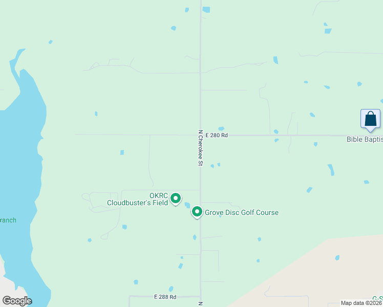 map of restaurants, bars, coffee shops, grocery stores, and more near 28151 South 620 Road in Grove
