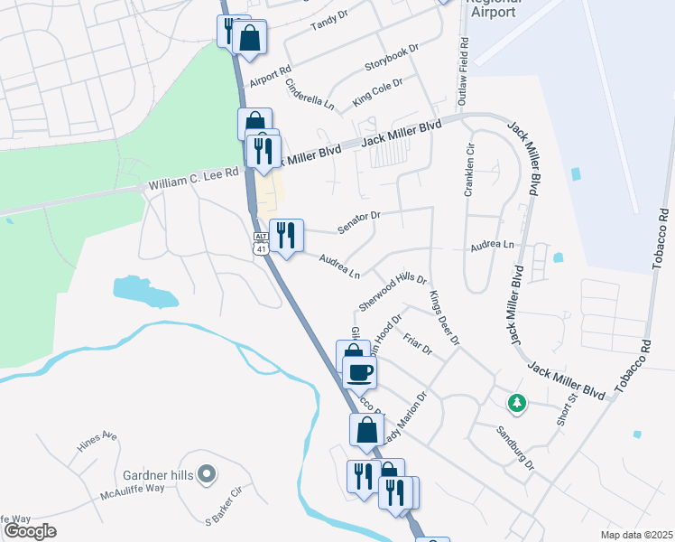 map of restaurants, bars, coffee shops, grocery stores, and more near 264 Audrea Lane in Clarksville