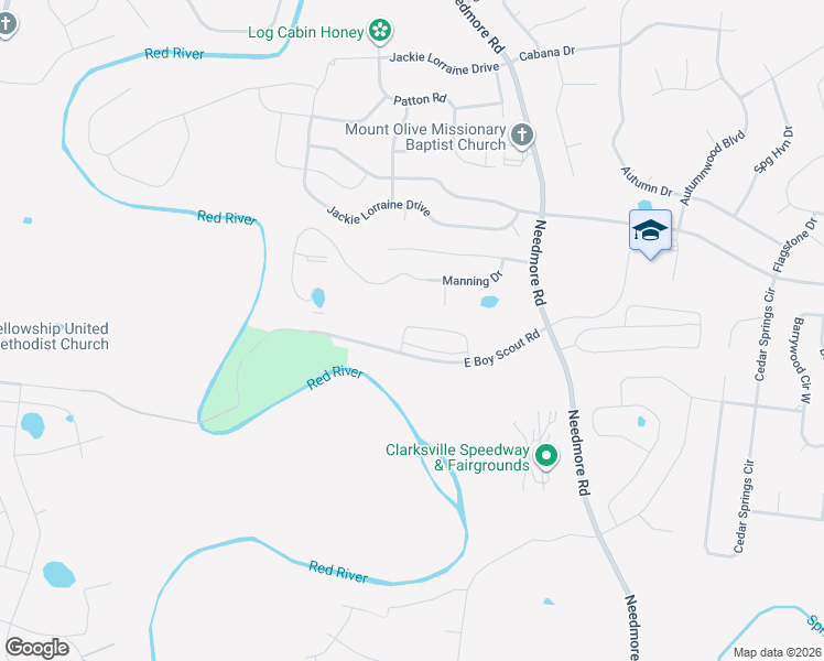 map of restaurants, bars, coffee shops, grocery stores, and more near 1903 East Boy Scout Road in Clarksville