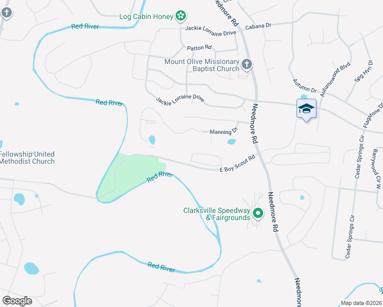 map of restaurants, bars, coffee shops, grocery stores, and more near 1903 East Boy Scout Road in Clarksville