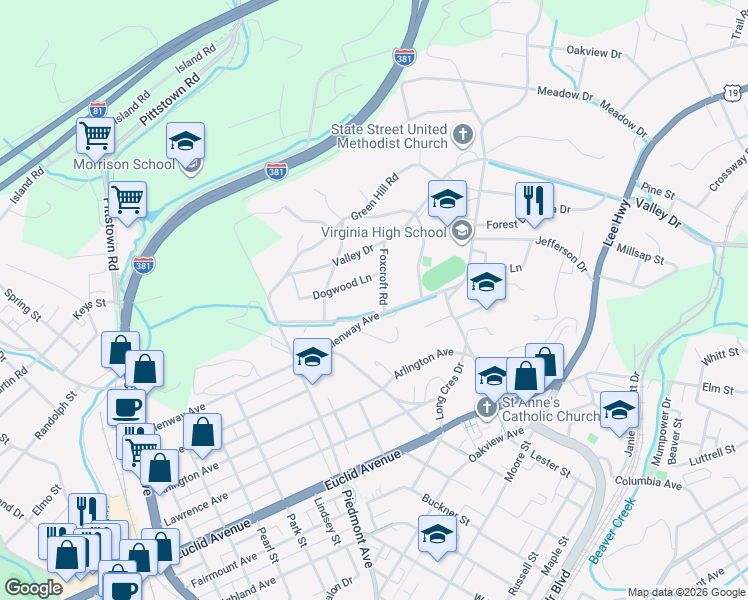 map of restaurants, bars, coffee shops, grocery stores, and more near 600-698 Dogwood Ln in Bristol