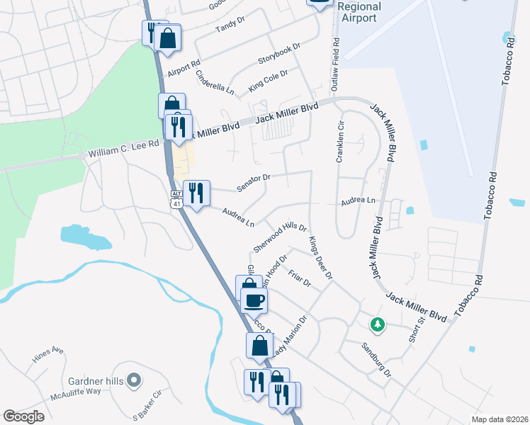map of restaurants, bars, coffee shops, grocery stores, and more near 279 Audrea Lane in Clarksville