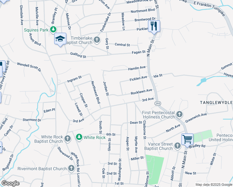 map of restaurants, bars, coffee shops, grocery stores, and more near 226 Rocklawn Avenue in Danville