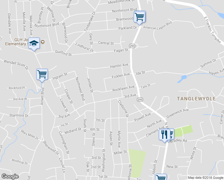 map of restaurants, bars, coffee shops, grocery stores, and more near 184 Rocklawn Avenue in Danville