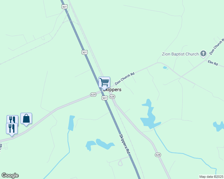 map of restaurants, bars, coffee shops, grocery stores, and more near in Skippers