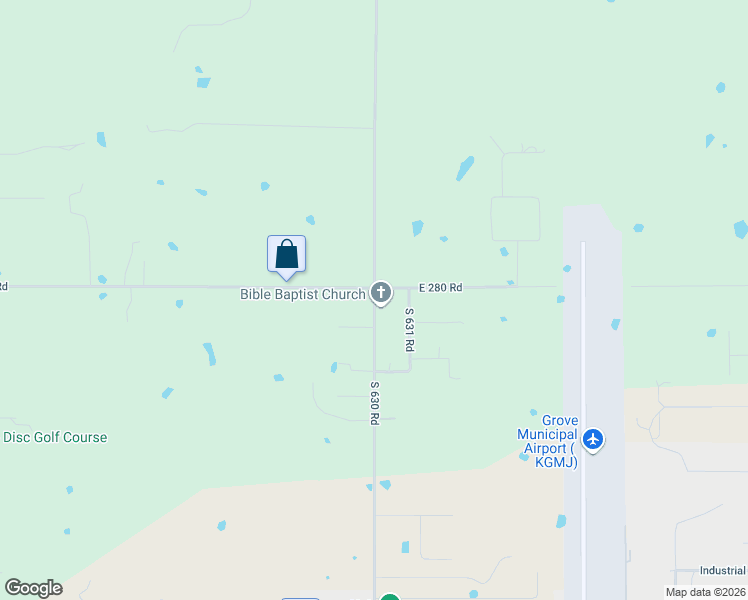 map of restaurants, bars, coffee shops, grocery stores, and more near South 630 Road in Grove