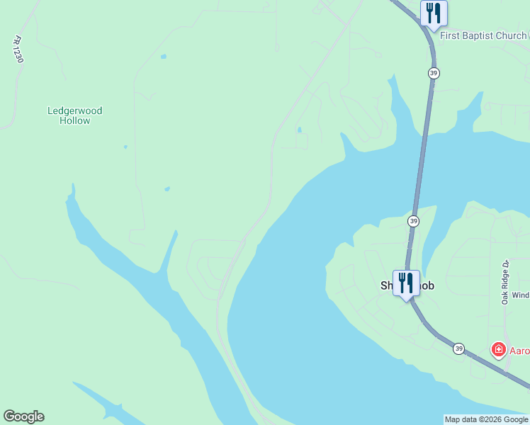 map of restaurants, bars, coffee shops, grocery stores, and more near Needles Eye Road in Shell Knob