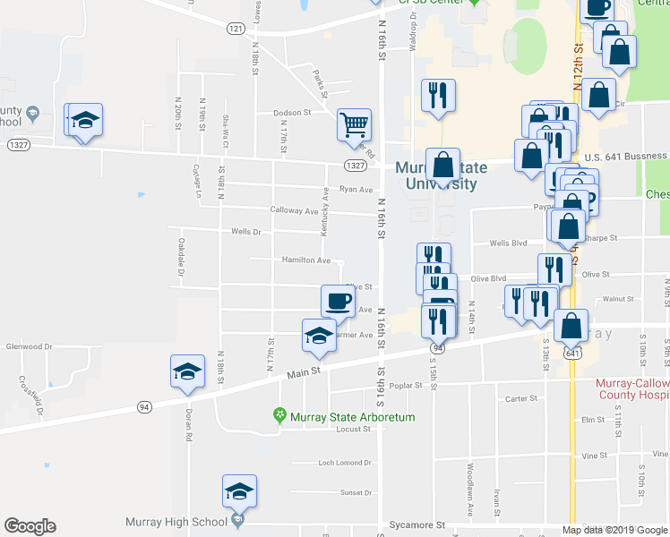 map of restaurants, bars, coffee shops, grocery stores, and more near in Murray