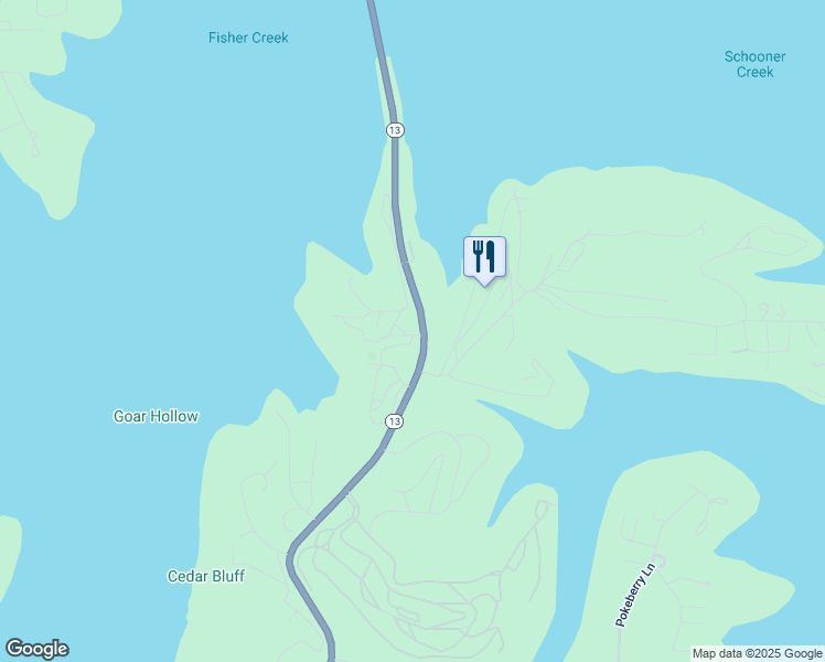 map of restaurants, bars, coffee shops, grocery stores, and more near 1906 Paradise Landing Road in Kimberling City