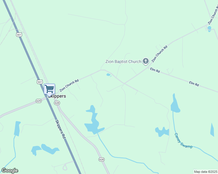 map of restaurants, bars, coffee shops, grocery stores, and more near 721 Zion Church Road in Emporia