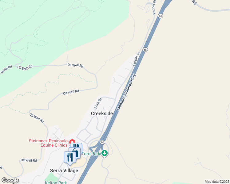 map of restaurants, bars, coffee shops, grocery stores, and more near 20120 Portola Drive in Salinas